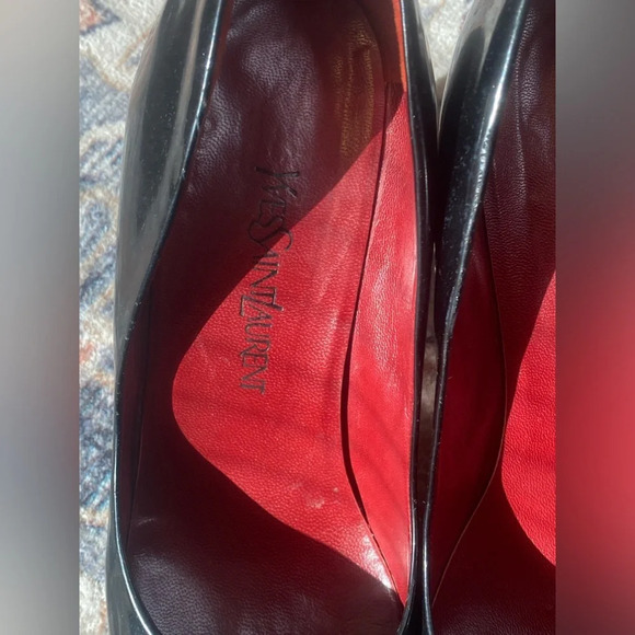 Vintage YVES SAINT LAURENT YSL Peep Toe Black Patent Leather High Heels Size 9.5 - Picture 11 of 16